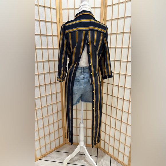 Cute navy blue/white/yellow coverup kimono/ asymmetrical long blouse 👘 - Picture 5 of 6